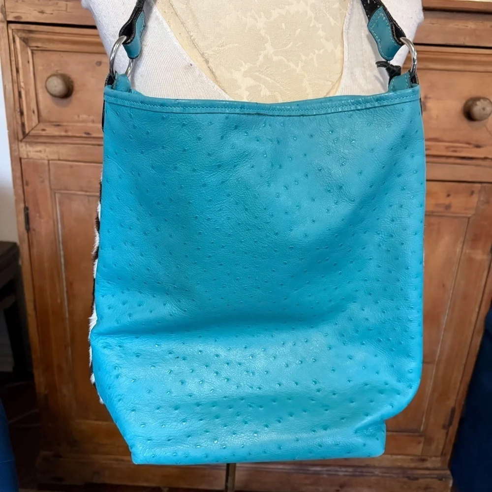 Double J Saddlery Genuine Ostrich Bucket Purse Calf Hair Zebra